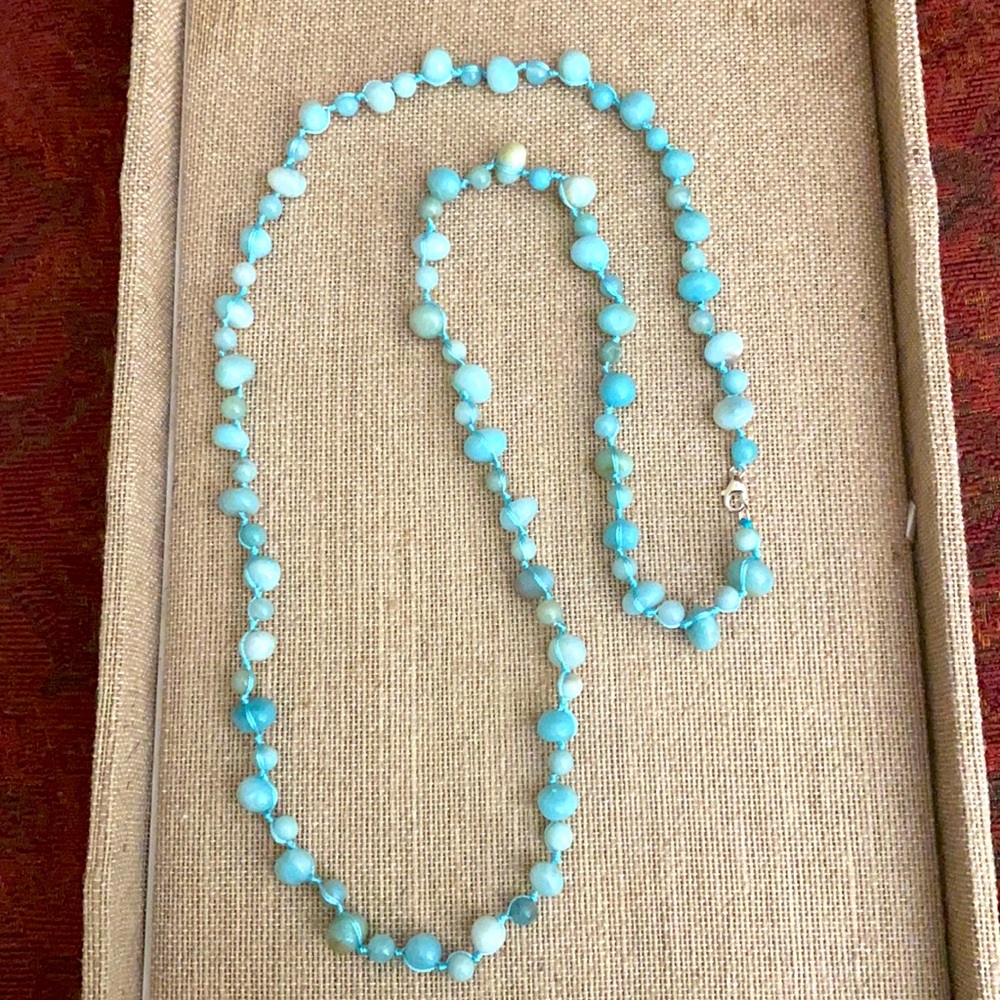 $185 Anthropologie NEW Amazonite Pebbles Crocheted Necklace ~ Boho 🌺